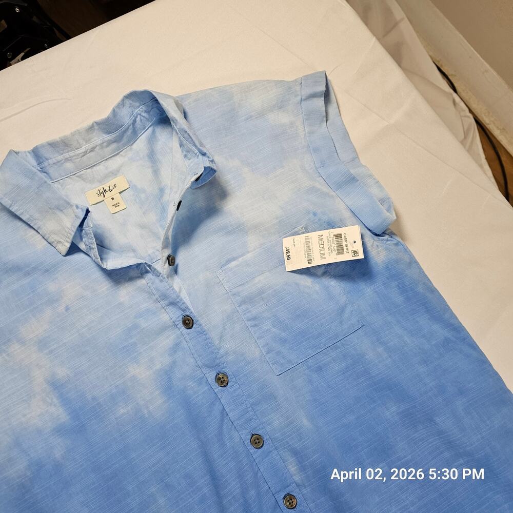 Style & Co Blue Ombre Button Front Blouse Women Medium NWT Lightweight Top - Picture 3 of 4